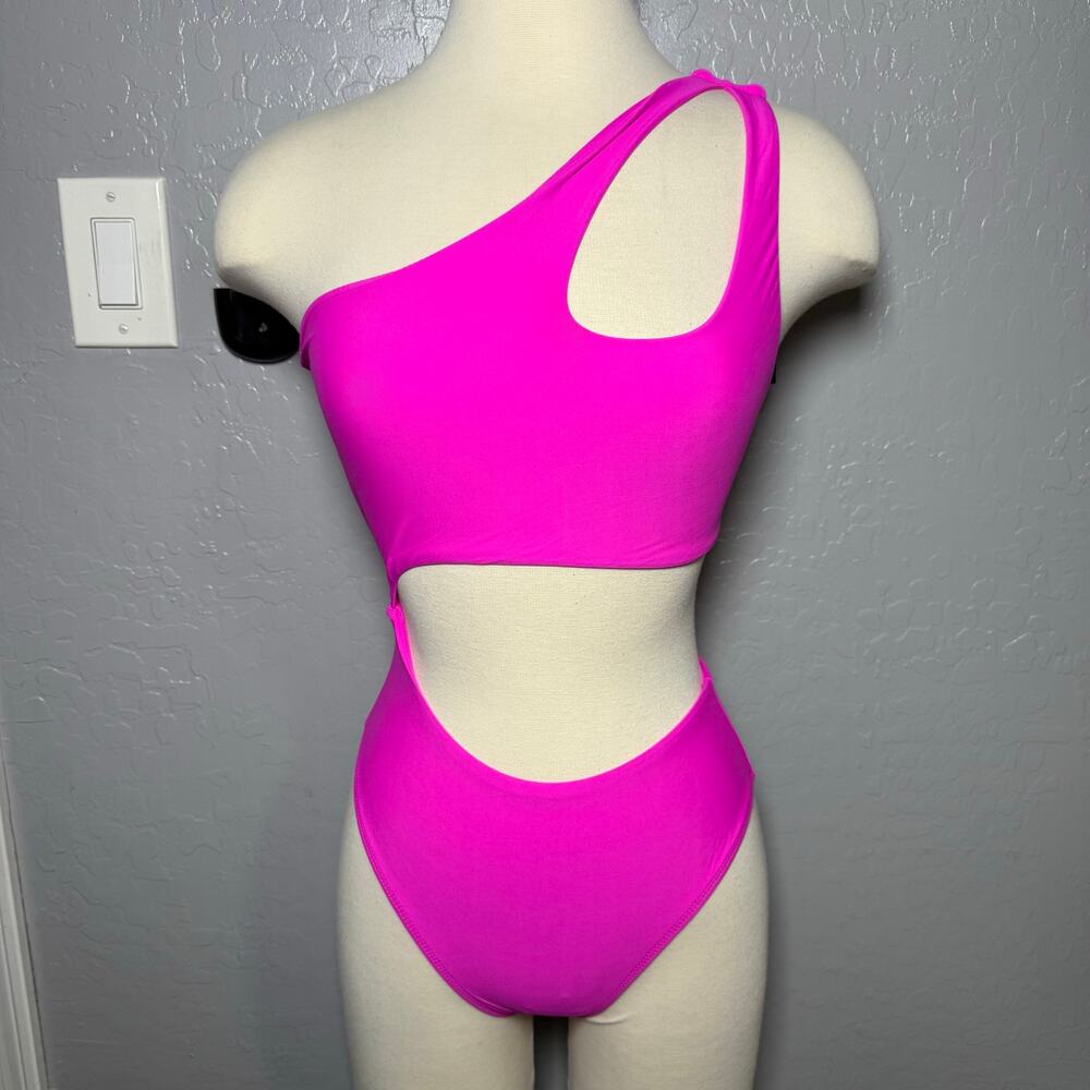 Lulus Sun Bound Fuchsia Cutout One-Shoulder One-Piece Swimsuit, Fuchsia, S